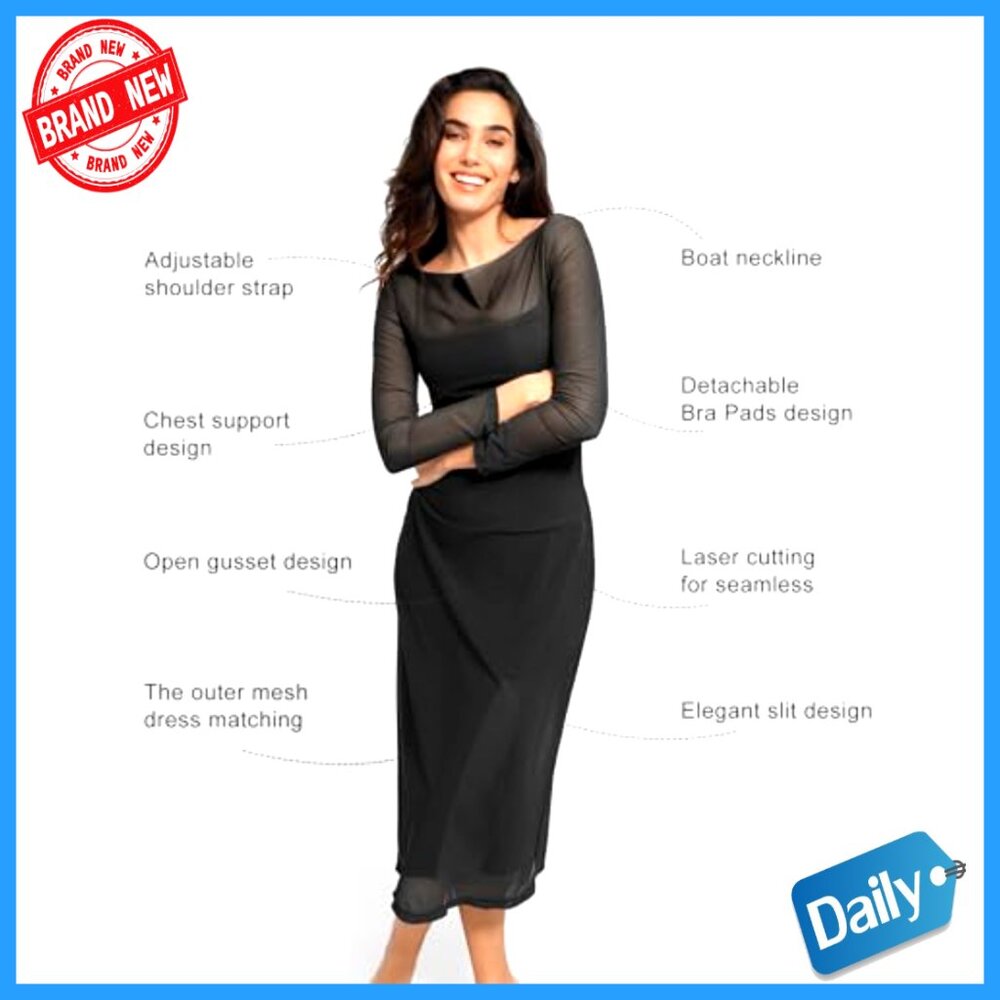 Mesh Shapewear Dress Corset Two Piece Club Outfit Slit Elegant Evening Wear - Picture 4 of 7